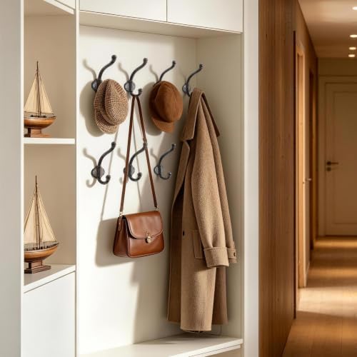 Dseap Cast Iron Wall Hooks L=5”, Heavy Duty Coat Hooks, Rustic Vintage Farmhouse Hook for Hanging Winter Coats Jackets Towels Hats Bags Plants, Antique Brown, Pack of 10 (VintageBold) - Image 5