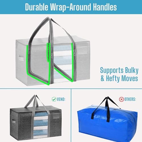 VENO 10 Pack Heavy Duty Moving Bags w/Clear Window,Extra Large Storage Bag - Image 2