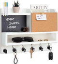 Key Holder for Wall Mount with Mail Organizer, Farmhouse Key Holder for Wall with Shelf, Chalkboard&Corkboard, Entryway Organizer 11 Metal Hooks, Decorative Natural Pine Wood, 14.6*11.1*3.3”, B-White by FIPUTE-MakesLifeEasier