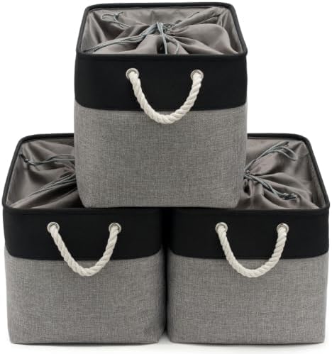 16x12x12 In Foldable Fabric Large Storage Bins with Handle 3 Pack by VQRTEXAStorageBasket
