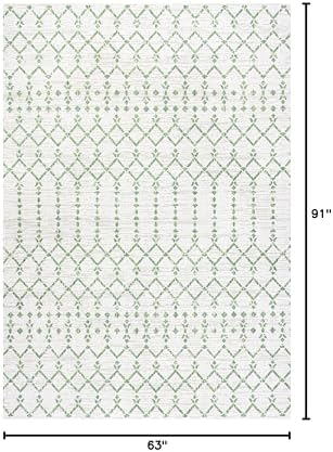 Eyely Moroccan Textured Weave Area Rug 5X8 Green/Ivory, Indoor Outdoor Rug - Image 2