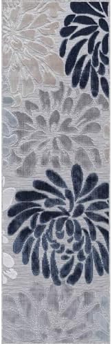 Luul Home Floral Indoor Outdoor Runner Rugs 2x7 Entryway Rug, Kitchen, Hallway Rug Washable Stain Resistant Outside Carpet Blue 2 x 7 - Image 2