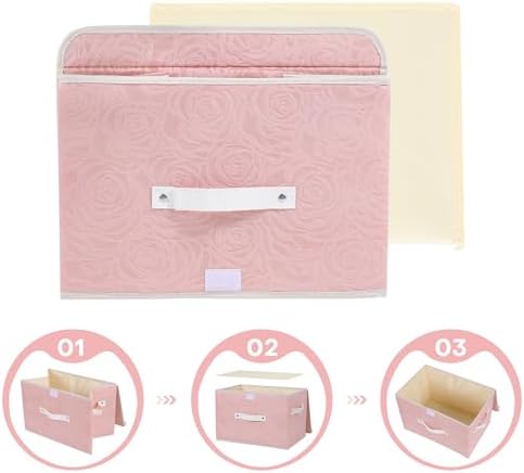 ANMINY Fabric Storage Box Bins with Lids, Rose Print, Pink, 4PCS Large - Image 6