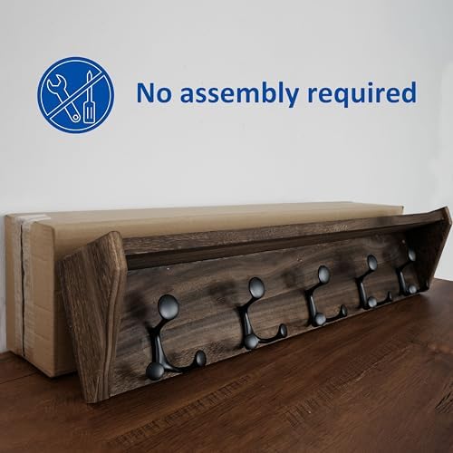WEBI Wall Shelf with Hooks Underneath,35" Long Wall Mounted Coat Rack with Shelf,Entryway Coat Rack with 5 Triple Hooks for Hanging Coats,Jacket,Hallway,Bedroom,Mudroom,Weathered Brown - Image 5