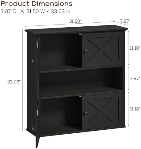 Vabches Bathroom Wall Cabinet, Farmhouse Medicine Cabinet with 4 Barn Doors, Large Wooden Vintage Storage Cabinet Wall Mounted for Bathroom, Kitchen, Black - Image 2