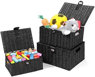 ARPAN Set of 3 Resin Woven Utility Storage Basket Box With Lid & Lock (Black) - Image 7