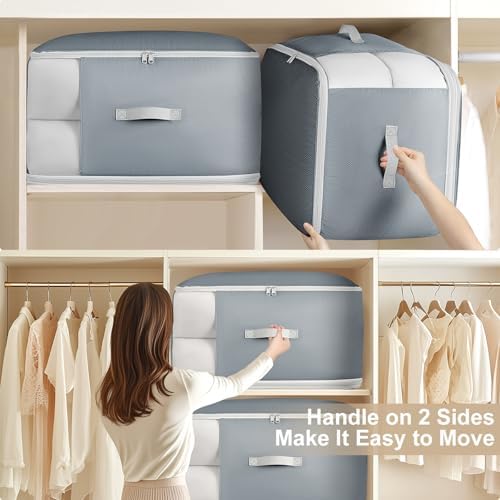 Comforter Storage Bag -Large Capacity Blanket Storage Bags 3-Layer Ultra Space Saving Self Compression Organizer, Washable Compression Bags for Storage Comforter Blanket, 4-Pack, Grey - Image 6