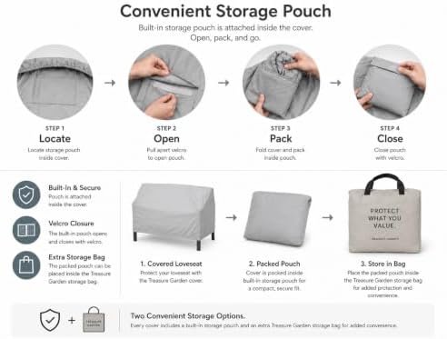 Treasure Garden Large Loveseat Cover, 300D Polyester Outdoor Deep Seating Sofa Cover, Water Resistant, UPF50+ UV Protection, Elastic Hem, Cinch Lock, Built-in Pouch & Storage Bag, Gray - Image 5