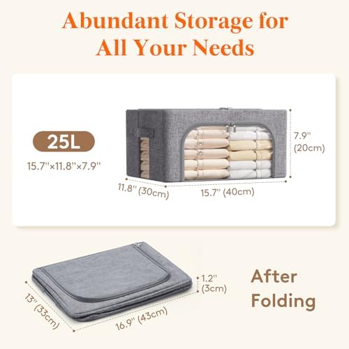 Lifewit 6 Pack Clothes Storage Bins with Metal Frame, Stackable Storage Box - Image 4