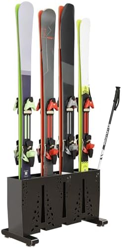 TOCRETOARE Heavy Duty Metal Ski Storage Rack, 4 Pair Freestanding Steel Ski Holder, Floor Stand Ski Organizer Rack, Snowboard Floor Stand Organizer for Garage and Home by TOCRETOARE