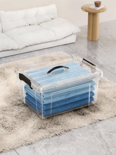 Cetomo 40Qt*4 Lidded Storage Bins, Stackable Plastic Bin with Handle, Storage Container with Secure Latching Buckles, Transparent, 40 Quart, Set of 6 - Image 4