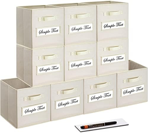 11 Inch Storage Cube,Storage bin (Set of 10) Foldable Fabric Cube Storage Bins with 10 Labels Window Cards & a Pen,Baskets Containers for Shelves,Closet Organizers Box,cube storage,Beige by Artsdi