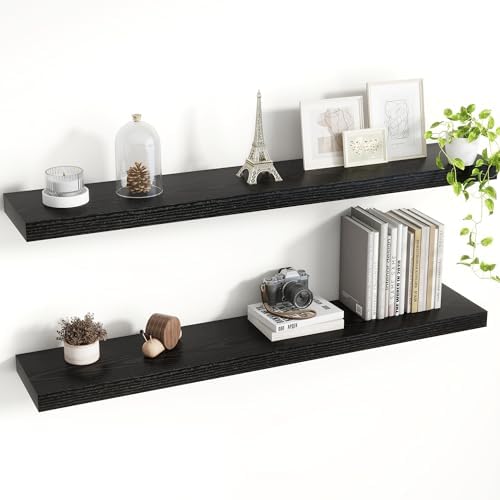 Acovy 40 Inch Floating Shelves, 8 Inch Deep Floating Shelves for Wall, Hanging Shelf with Invisible Brackets, Deep Shelves for Bathroom, Bedroom, Living Room, Black, Set of 2 by Acovy