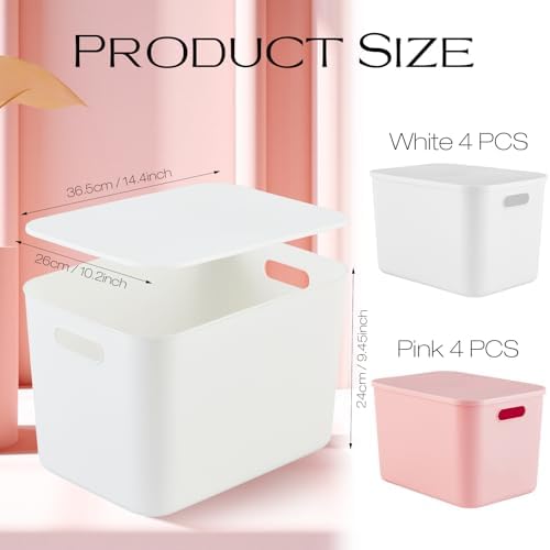 Hoolerry 8 Pieces Storage Bins, 14.2 x 10.2 x 9.5 Inch, White and Pink - Image 2