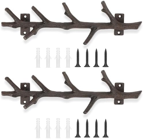 12" Cast Iron Tree Branch Vertical Coat Hat Rack Wall Mount Heavy Duty Decorative Coat Hook Rustic Hanger for Coats Bags Hats Key Entryway Bedroom Hallway Bathroom Storage (Rust Color,2 Pcs) by Unknown