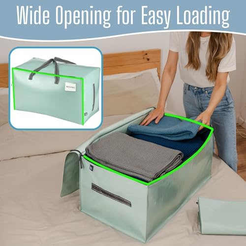 VENO 10 Pack Extra Large Heavy Duty Moving Bags with Wide Opening & Reinforced Handles, Reusable Storage Tote Bags with Strong Zippers for Clothes, College Dorm Essentials & Moving Supplies - Image 2
