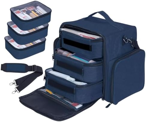 Large Makeup Bag Organizer with 3 Inner Removable Pouches,Blue by Unknown