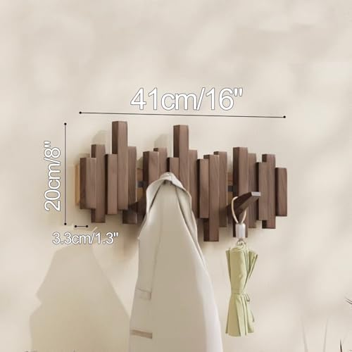 Wooden Coat Hooks Wood Wall Mounted Piano Coat Rack Flip Down Hook Rack Coat Rack Wall MountMulti Functional Space Saving Wall Organizer(Walnut,41cm/16) - Image 2