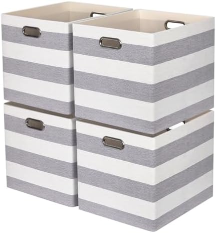 13 x 15 x 13 Inch Stripe Linen Storage Cube for Home Organizing, Pack of 4 by ORGMASTER