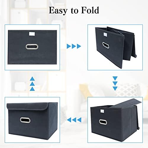 STOREONE Fabric Storage Cube Bins Foldable Organizer Container Collapsible Basket with Lids and Metal Handles, for Home, Bedroom, Closet 8 Pcs (Grey) - Image 6