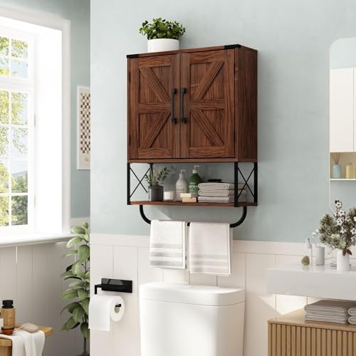 RUSTOWN Farmhouse Medicine Cabinet with 2 Barn Door & Towel Bar Rack - Image 2