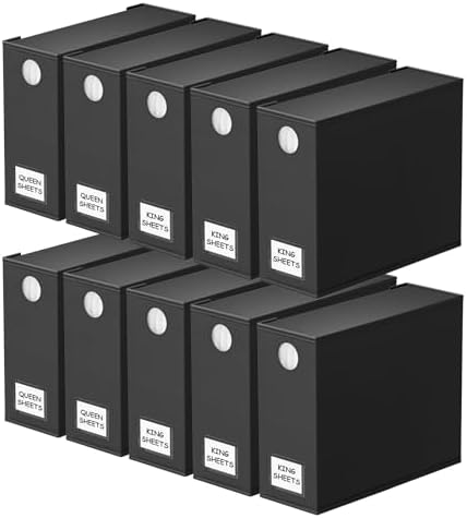 SpaceAid 10 Pack Bed Sheet Organizers and Storage, Foldable Sheet Organizer for Linen Closet, Sheets Set Folder Keeper with Window XL (Queen & King Size) Organizing Bedding Container, Black by SpaceAid