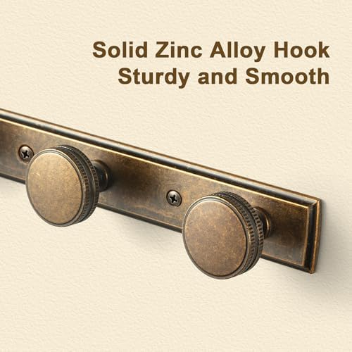 Goo-Ki 1 Pack Antique Brass Coat Rack Wall Mount Heavy Duty, Vintage Brass Towel Rack Zinc Alloy Coat Hooks Wall Mounted for Bag Hat Clothes Scarf - Image 2