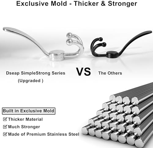 Dseap Over Door Hook 2.0 - Upgraded Version - Simple-Assembly, Strong, Heavy-Duty Stainless Steel 5-Tri-Hook Over The Door Hanger Rack, SimpleStrong Series, Chromed, Pack of 2 - Image 3