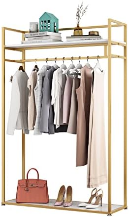 Heavy Duty Clothing Rack with Shelves for Hanging Clothing, Gold Metal Freestanding Garment Rack for Retail Display (47.24" L) by FONECHIN