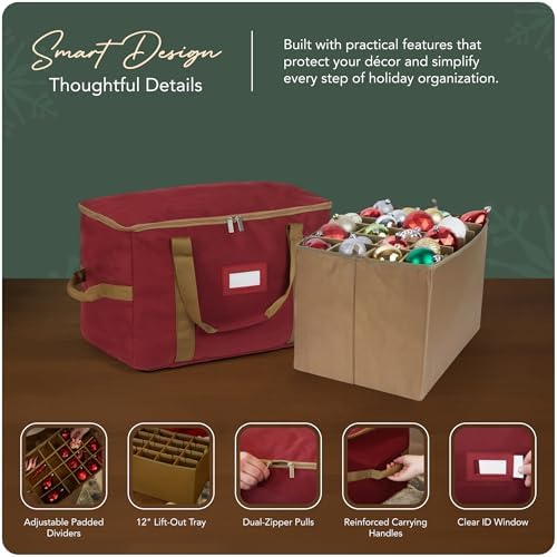 Covermates Adjustable Ornament Storage Bag, 19.25" W x 13" D x 12.5" H, Red - Image 4