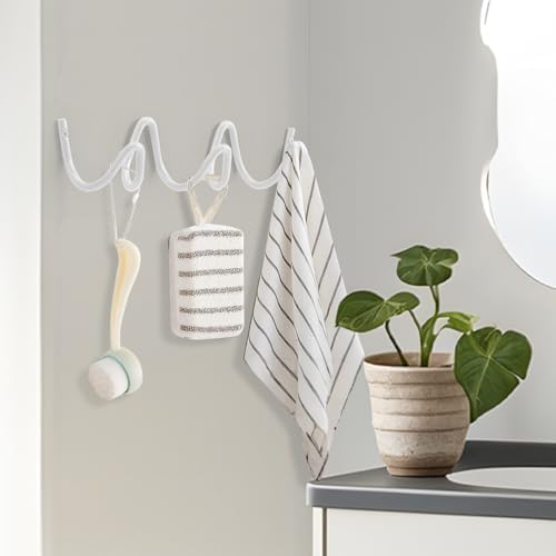 Coat Rack Wall Mount, Creative Wave Wall Hooks 20KG Capacity, Easy Installation, Multi-Purpose Hooks for Coat, Hat, Bag, Umbrella (While, 49cm x 7.5cm (19.29" x 2.95")) - Image 6