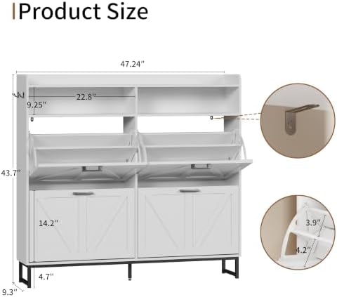 Xixini Shoe Storage Cabinet with 4 Flip Drawers, Entryway Shoe Rack, White - Image 2
