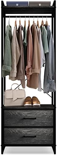 Sorbus Tall Clothing Rack with Drawers, Wood Top (Rustic Black) - Image 7