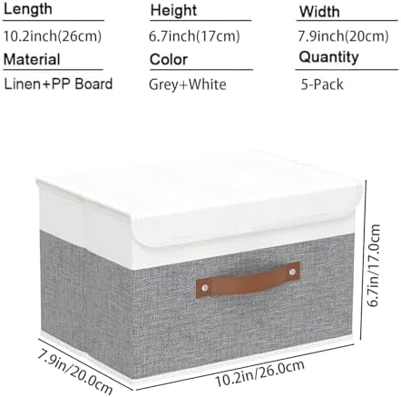 Yawinhe Collapsible Storage Boxes,White/Grey,10.2x7.9x6.7in,5-Pack - Image 5