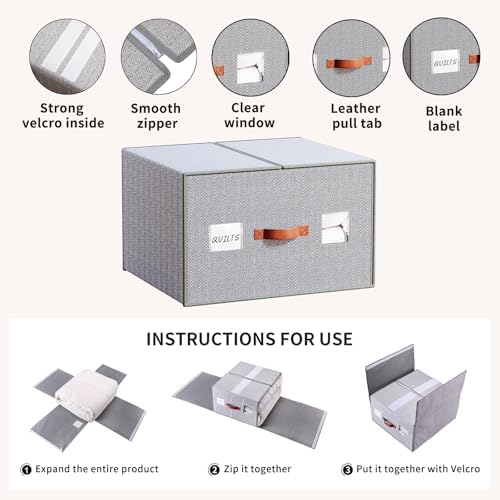 EE-RoomWorld 2 Pack Large Storage Bags for Comforters & Blankets, 70L Heavy-Duty blanket Organizers with Reinforced Walls ，Foldable 21"x18"x11" Space-Saving Design for Bedding Storage & sheet storage - Image 4