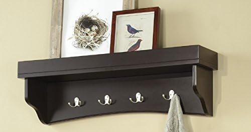 Shaker Cottage Coat Hooks with Tray Shelf, Chocolate - Wall Mounted Storage Rack, 8 Hooks, French Cleat Easy Installation, Ideal for Entryway, Mudroom, Laundry Room, Painted Wood Finish - Image 2