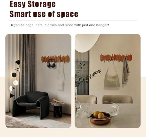 Coat Rack Wall Mount Piano Flip Down Wall Hook Rack 6 Hooks Cherry - Image 2