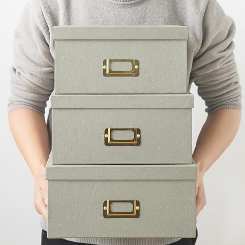 Soul & Lane - Gray Decorative Photo Storage Boxes with Lids, Set of 3 - Image 4