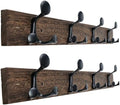 WEBI Coat Rack Wall Mount,24" Solid Wood Coat Hooks Wall Mounted Coat Hanger,16" Hole to Hole,Heavy Duty Hook Rack Rail,4 Triple Hooks for Hanging Coats,Jacket,Clothes,Hat,Weathered Brown,2 Packs by WEBI