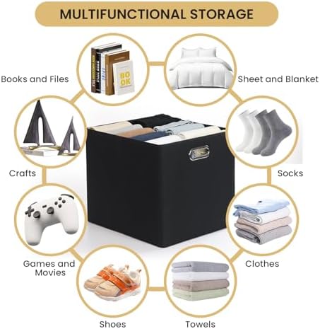 Posprica 3X Thicker Collapsible Storage Bins,13×15x13 Foldable Storage Cube Boxes Fabric Drawer for Closet Shelf Cabinet Bookcase, set of 4 (Pure Black) - Image 6