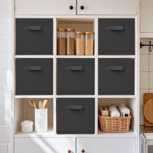 Storage Bins, 11 Inch Fabric Storage Cubes, Collapsible Cube Storage Box, Fabric Closet Organizers with Handle for Home, Office, Cabinet, Closets, Bedroom, Living Room, Black, 20 Set - Image 4