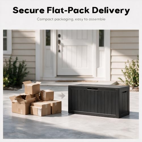 92 Gal Deck Box,Waterproof Resin Outdoor Storage Gas Lift,Lockable Black - Image 5