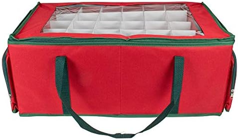 24" Red and Green Christmas Ornament Storage Bag with Removable Dividers - Image 4