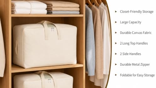 DoYiKe Soft Large Canvas Comforter Storage Bags with Four Carrying Handles and Clear Window, Closet Organizer for Clothing, Blankets Sheets Pillows and Bedding, 80L, 4 Pack, White - Image 6