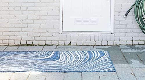 Unique Loom Outdoor Modern Collection Area Rug - Pool (2' x 6' 1" Runner, Blue/ Ivory) - Image 3