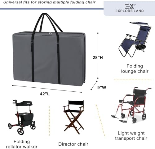 Explore Land Chair Storage Bag for Folding Longue Zero Gravity 2 Pack, Grey - Image 3