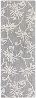 Gertmenian Indoor/Outdoor Kona Coast by Reyn Spooner Runner Rug - 2x6 Runner, Stain & UV Resistant, Ideal for Deck, Patio, Poolside Rooms - Floral Vines, Gray Cream, 46682 by Gertmenian