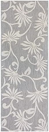 Gertmenian Indoor/Outdoor Kona Coast by Reyn Spooner Runner Rug - 2x6 Runner, Stain & UV Resistant, Ideal for Deck, Patio, Poolside Rooms - Floral Vines, Gray Cream, 46682 by Gertmenian