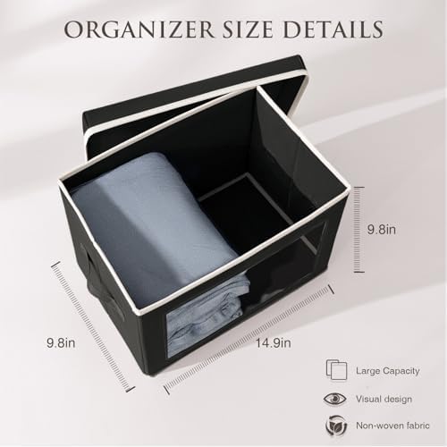 Homsorout Stackable Storage Bins with Lids - Medium Storage Box with Lids, Foldable Closet Boxes for Organizing, Wardrobe Clothes Organizer with Window, Cubes Bins for Living Room, 5 Pack, Black - Image 6