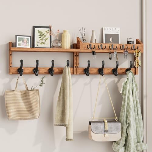 Evermagin 35" Coat Rack Wall Mount with Shelf & 13 Hooks, Entryway, Brown by Evermagin